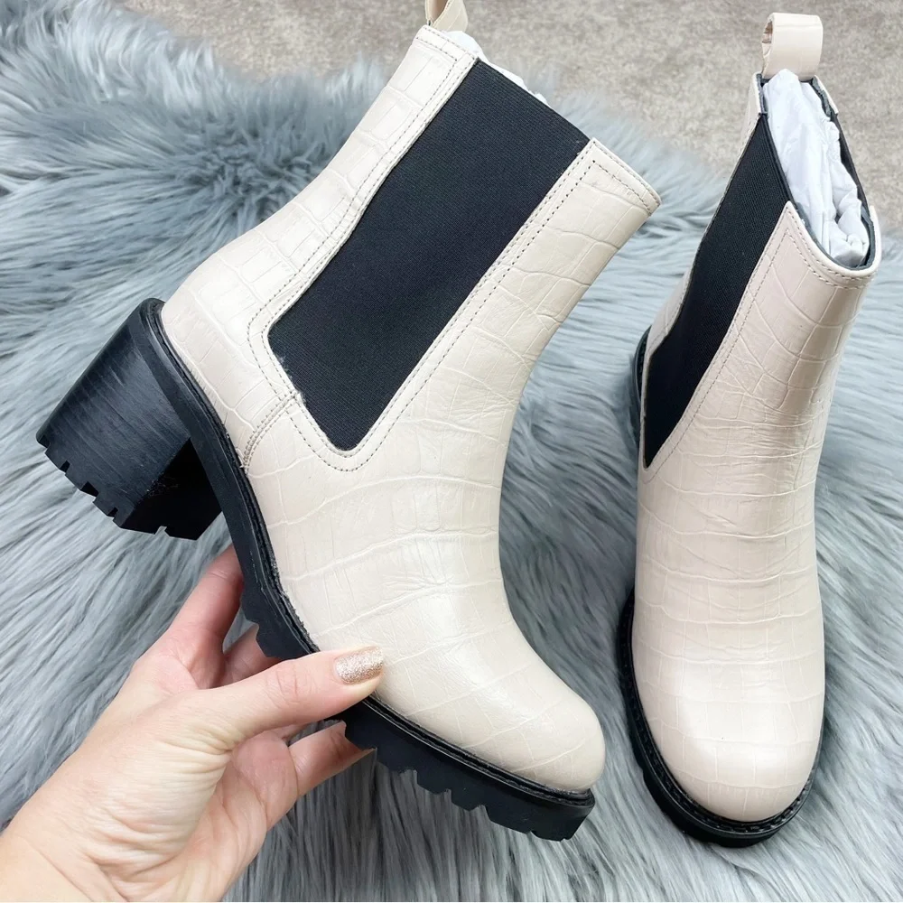 New Seychelles FarFetched Leather Chelsea Lug Boots in Cream